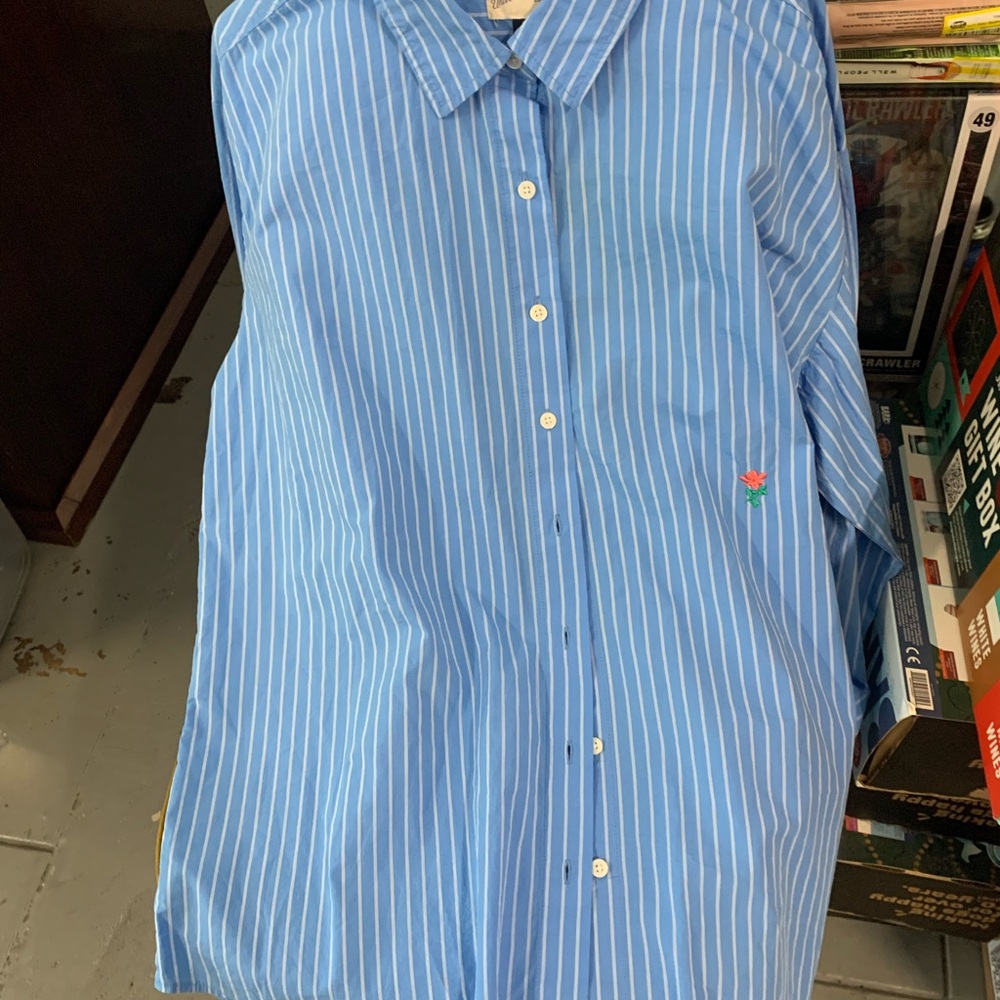 Blue Casual Button Down Shirt with Vertical Pinstripes